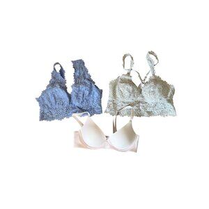 Aerie Lacey Bralette Bundle of 2 Ivory Blue Size Small AND 1 Smoothez Pink 32B